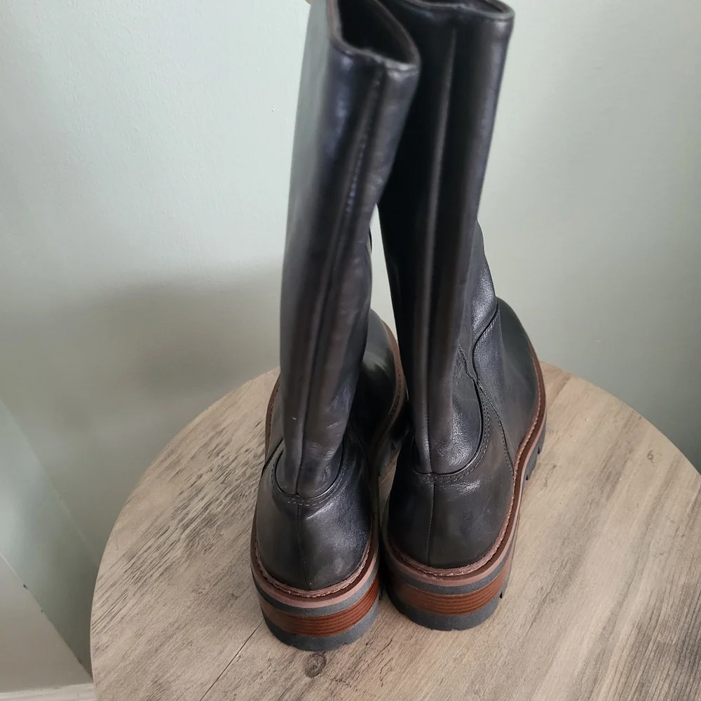 Abrezzo Womens Bailey Mid‎ Tractor Boots Size 7 Chunky Block Heel Leather Brazil